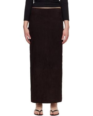St. Agni Suede Column Midi Skirt - Black