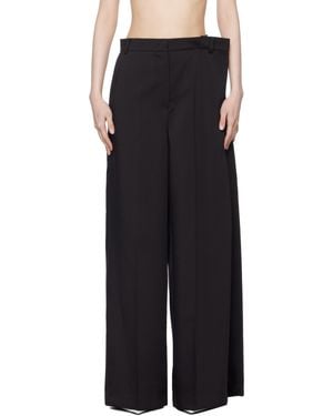 Pushbutton Side Folded Wide Trousers - Black