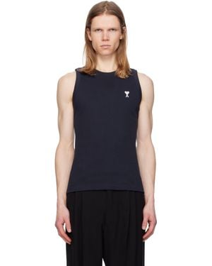 Ami Paris Cotton Rib Ami De Coeur Tank Top - Blue