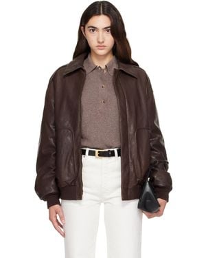Calvin Klein Leather Bomber Jacket - Brown