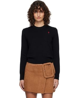 Ami Paris Wool Ami De Coeur Crewneck Jumper - Black