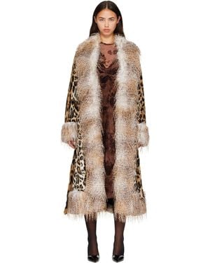 Anna Sui Belted Faux-Fur Coat - Brown