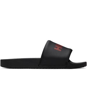 HUGO Padded Strap & Contrast Logo Slide Sandals - Black