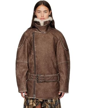 DIESEL Double-Breasted Aviator-Biker Coat - Brown