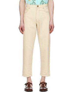 HARAGO Pantalon Blanc Cassé À Piqures Doubles - Neutre