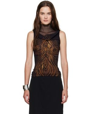 Jean Paul Gaultier ブラック＆ブラウン Double Layered Printed Wood トップス