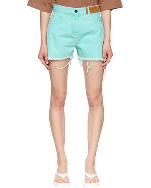 Palm Angels Green Frayed Denim Shorts - Blue