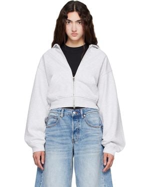 Alexander Wang Pull À Capuche Ajusté Gris À Cristaux Et À Glissière - Blanc