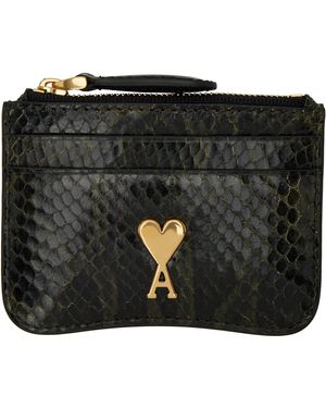 Ami Paris ブラック＆グリーン レザー ジップカードケース