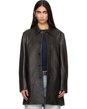 Tonywack Aged Lamb Leather Car Coat - Black