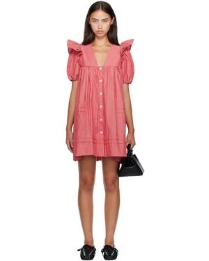 Ganni Striped Cotton Minidress - Red