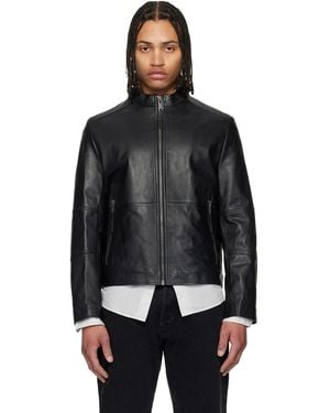 HUGO Slim Fit Grained Leather Jacket - Black