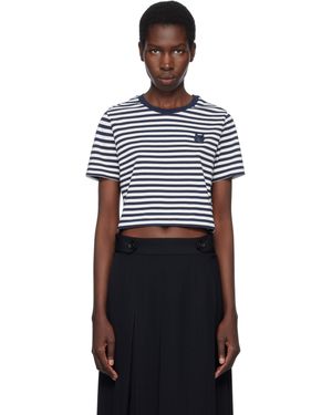 Maison Kitsuné ネイビー＆ホワイト ボールド フォックスヘッド パッチ マルチボーダー ベビーTシャツ - ブラック