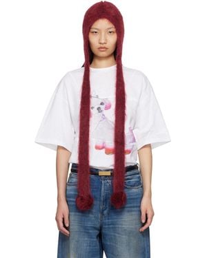 Acne Studios Capuche Rouge En Mohair À Oreillettes - Multicolore