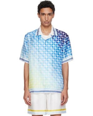 CASABLANCA Gradient Tennis Tile Short Sleeve Silk Shirt - Blue