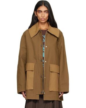 Ganni Khaki Canvas Jacket - Brown