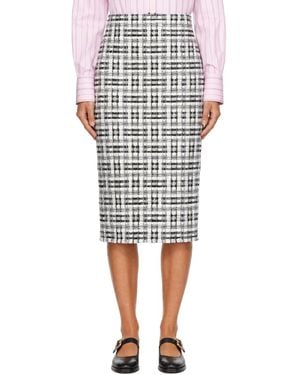 Thom Browne Off- Ribbon Tweed Fray Midi Pencil Skirt - White