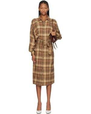 DIESEL Check Flannel Wide Belt Midi Dress - Brown