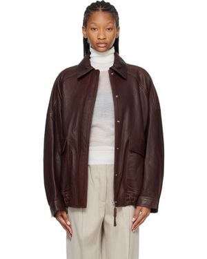 Rohe Grain Leather Aviator Jacket - Brown