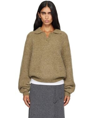 LE17SEPTEMBRE Khaki Textured Alpaca Collar Knit Polo - Brown