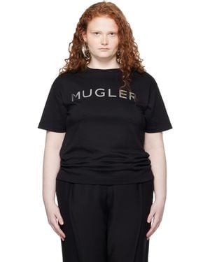 Mugler T-Shirt Noir À Logo À Effet Chromé
