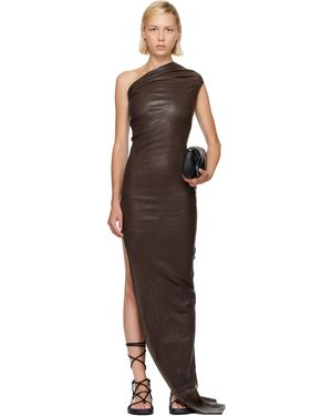 Rick Owens Robe Longue Athena Brune En Cuir - Marron