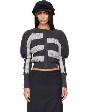 OPEN YY Slouchy Puff Panel Cardigan - Black