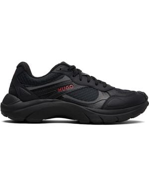 HUGO Jacquard Jersey Faux-Leather Trainers - Black