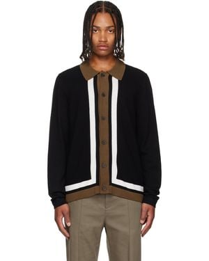 HUGO Button-Up Striped Cardigan - Black