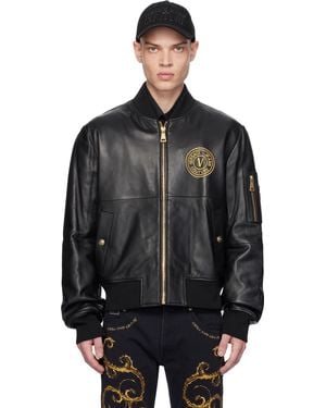 Versace Jeans Couture V Emblem Leather Jacket - Black