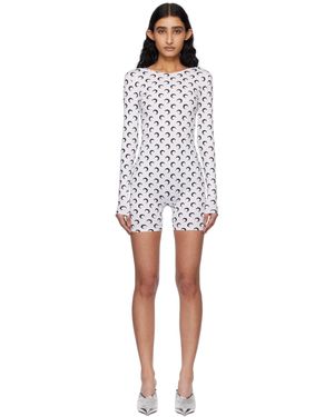 Marine Serre Ssense限定 ホワイト Recycled Moon Jersey ショート キャットスーツ - ブラック