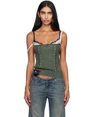 Balenciaga Patched Cotton Hybrid Cable Knit Tank Top - Green