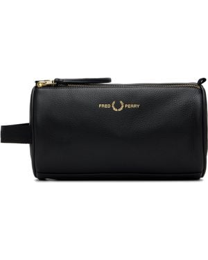 Fred Perry Tumbled Leather Wash Bag - Black
