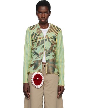 Stanley Raffington Blouson Vert Et Jaune En Tricot Vanisé