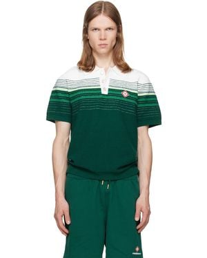 CASABLANCA Boucle Stripe Short Sleeve Polo - Green