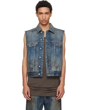 Rick Owens Temple Sl Denim Trucker Vest - Blue