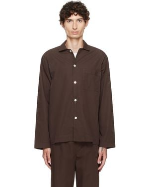Tekla Poplin Long-Sleeved Pyjama Shirt - Brown