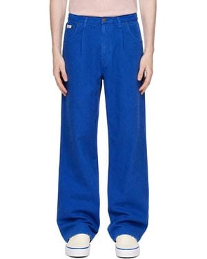 Noah Brushed Denim Pleated Jeans - Blue