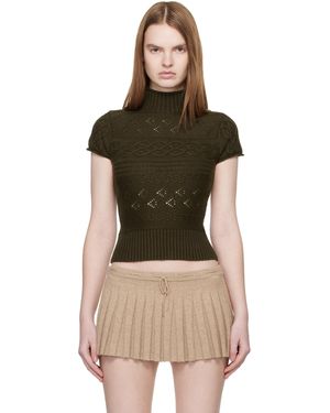 GUIZIO Khaki Vivienne Short Sleeve Cable Turtleneck - Green