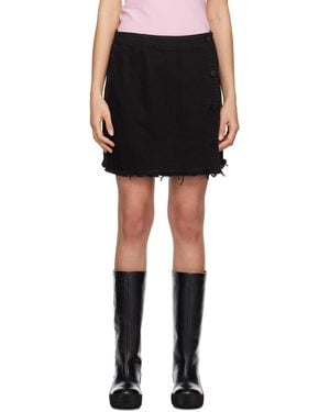 Raf Simons Black Frayed Denim Miniskirt