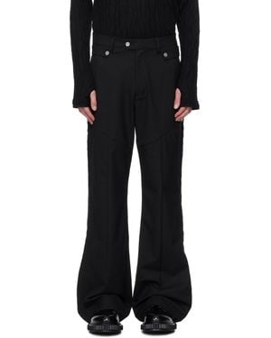 C2H4 Panelled Wide Leg Tailored Trousers - Black