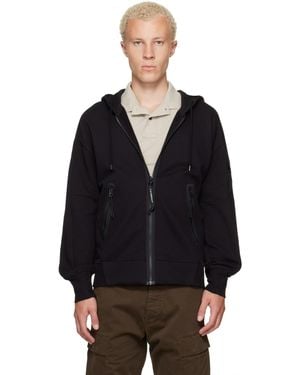 C.P. Company Diagonal Raised Fleece Zip Lens Hoodie - Black