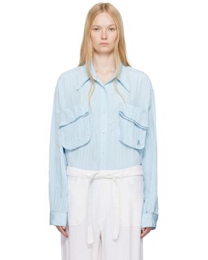 OPEN YY Chemise Bleue En Satinette Froissée À Poches
