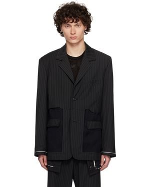 ANDERSSON BELL ブラック Inside Out Sheer ストライプ テーラードジャケット