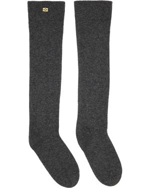 Ganni Wool Mix High Socks - Black
