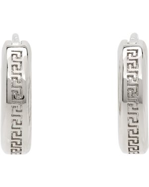 Versace Boucles D'Oreilles À Anneau Argentées À Motif Greca - Blanc