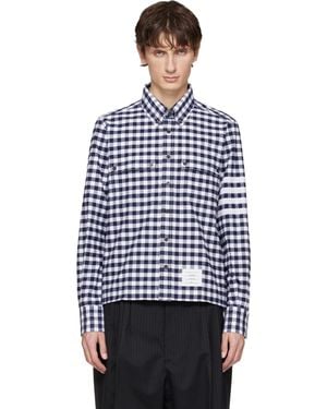 Thom Browne Gingham Check Flannel 4-Bar Utility Shirt - Black