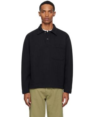 Norse Projects ブラック Fraser リラックス オーガニック ループバック 長袖ポロシャツ