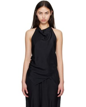 St. Agni Silk Grid Halter Top - Black