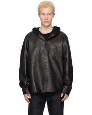 Det Blev Sent Hooded Leather Shirt - Black